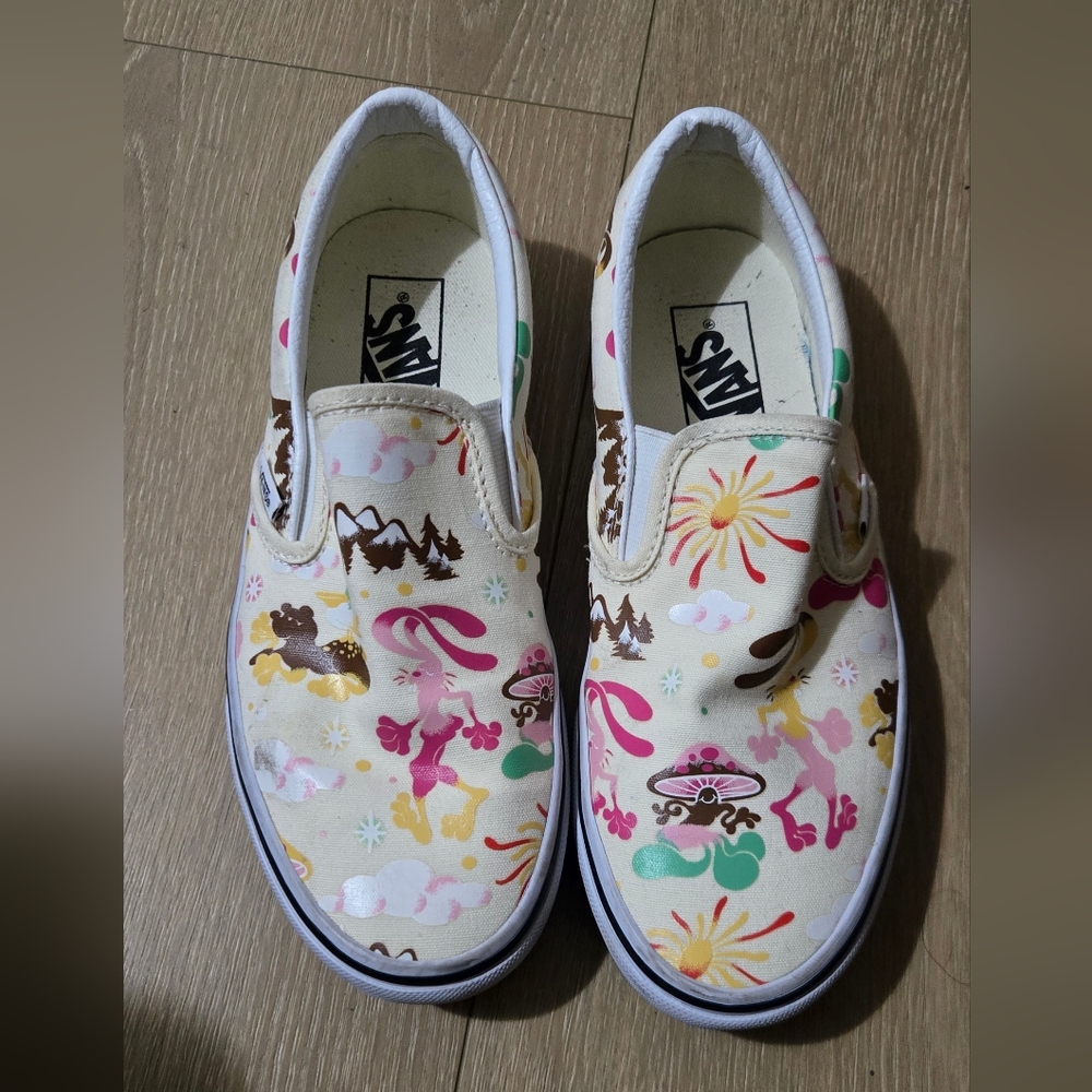 Classic Vans Slip-On Sneakers - Cream Pink and Yellow Mint Brown Sun Mushroom
